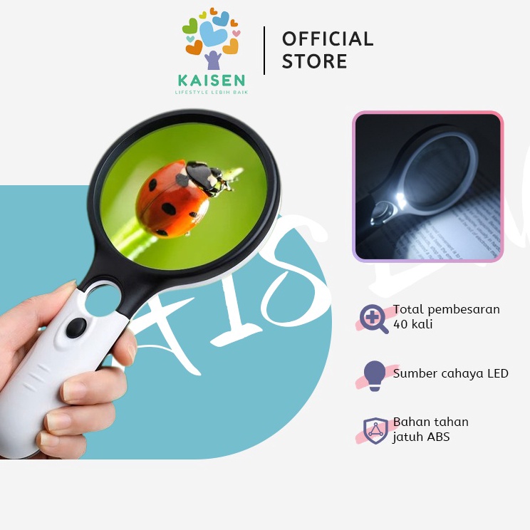 

Serba Murah KAISEN 2in1 Pembesar Dengan Lampu 3 LED Membaca Magnifying Glass Kaca Pembesar LED