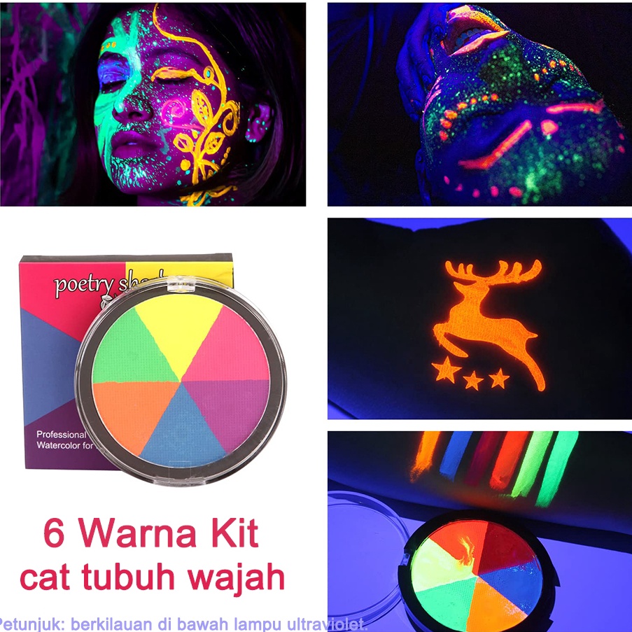 

Penjualan Terpercaya Glow In The Dark Face Paint 6 Warna Cat Lukis Badan Wajah NonToxic Makeup for Cosplay halloween costume Fluorescence Painting Karnaval Birthday Party Art Supplies Stationery