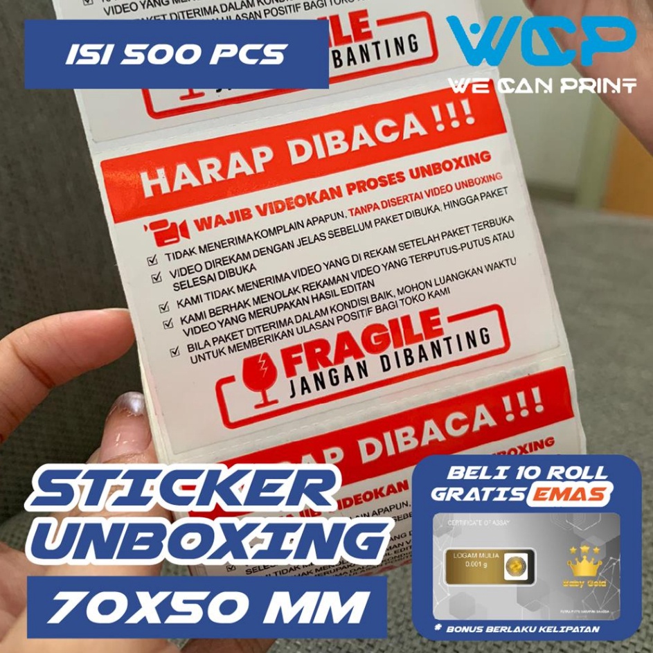 

Promo Ngetrend 5 PCS Label Sticker FRAGILE Wajib Video Unboxing Stiker Jangan Dibanting Online Shop