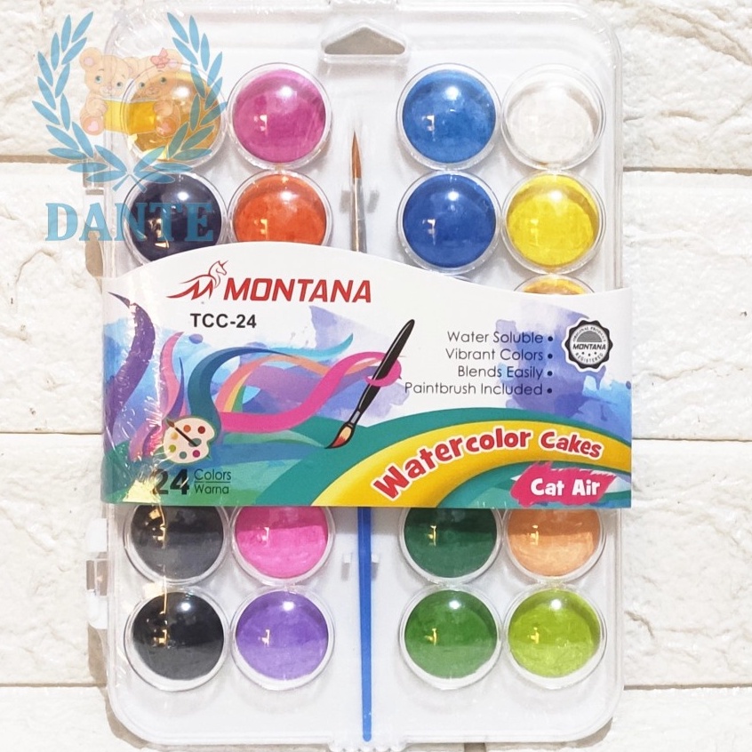 

Pasti Terkini Cat Air Watercolour Cake MONTANA 1224 Warna Free Kuas