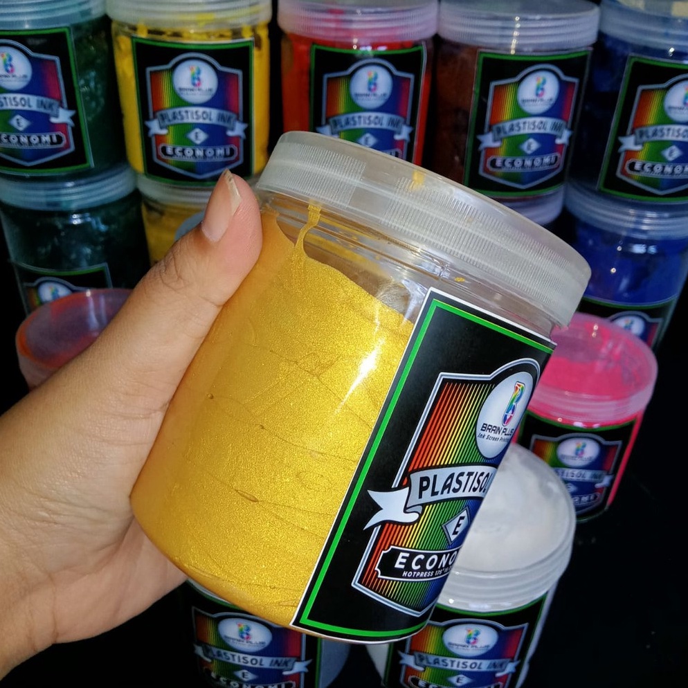 

KODE T8Y4 Tinta Sablon PLASTISOL SHIMER GOLD Brain Plus 5gr