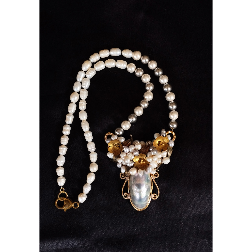 kalung mutiara kerang liontin kerang arcu mutiara air tawar kalung handmade kalung wanita