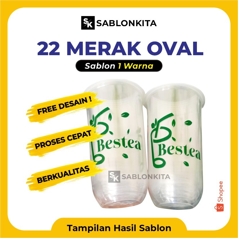 NO COD [[ SABLON CUP CUSTOM ]] OVAL 22 OZ MERAK 8 gr Plastik Gelas Bening Transparan Minuman