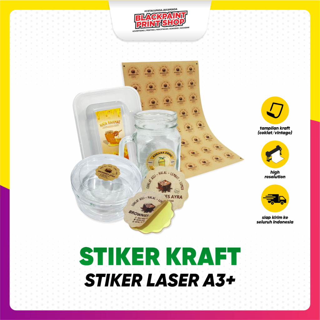 Stiker Label Laser A3+ Kraft / Stiker Kemasan Makanan / Stiker Produk ( + Desain)