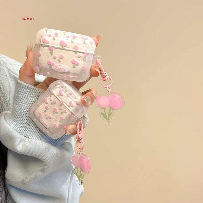 Transparan Pink Tulip Softcase for Airpods 1 2 Pro 3 Case Airpods Inpods TWS