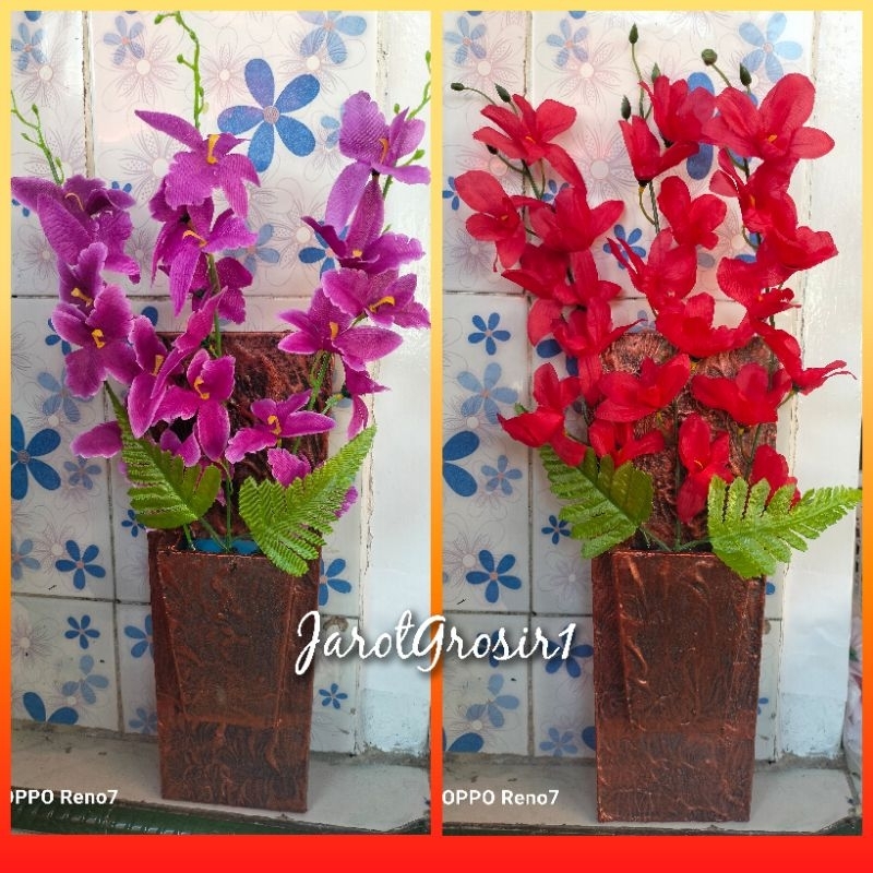 ANGGREK TEMPEL DINDING // BUNGA HIAS ANGGREK PLASTIK // BUNGA HIAS KAIN DEKORASI DINDING// POT TEMPE