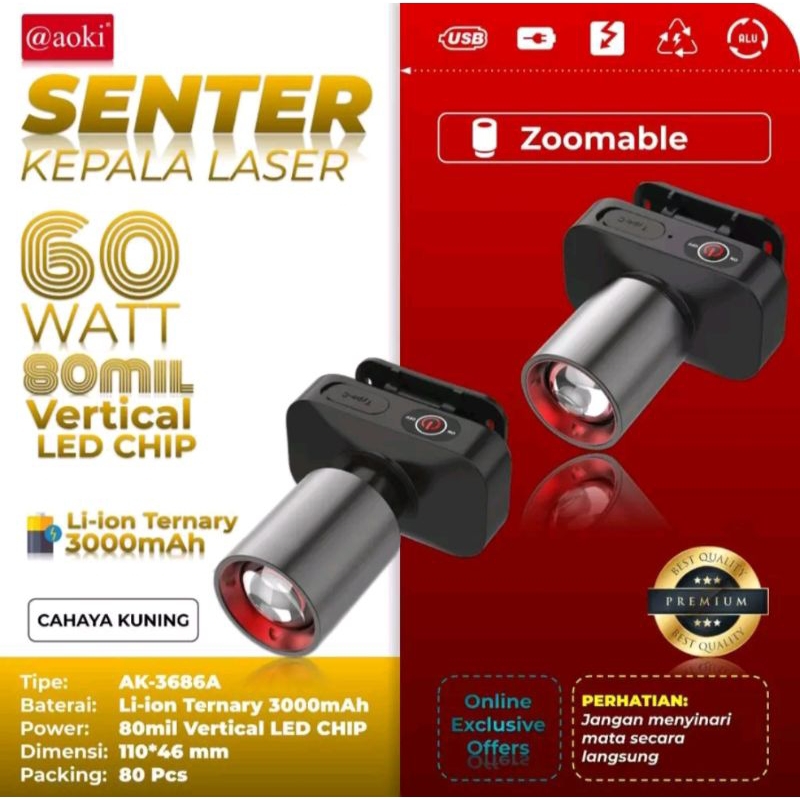 Senter Kepala Aoki ZOOMY BEAN / Senter Kepala ZOOM 60 Watt