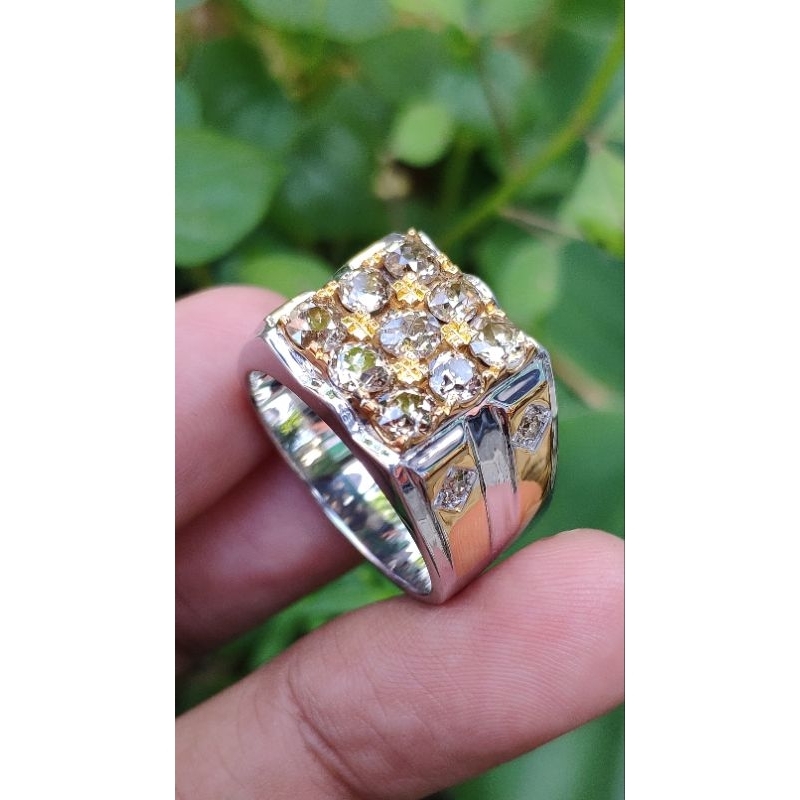 Cincin berlian asli silver palladium cincin pria motif stempel cincin cowok berlian banjar cincin si