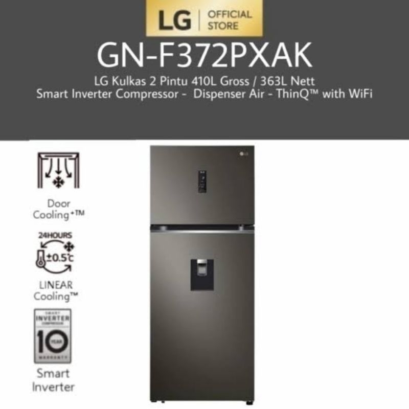 Kulkas 2 Pintu LG Smart Inverter 363 Liter GN-F372PXAK Kulkas Dispenser