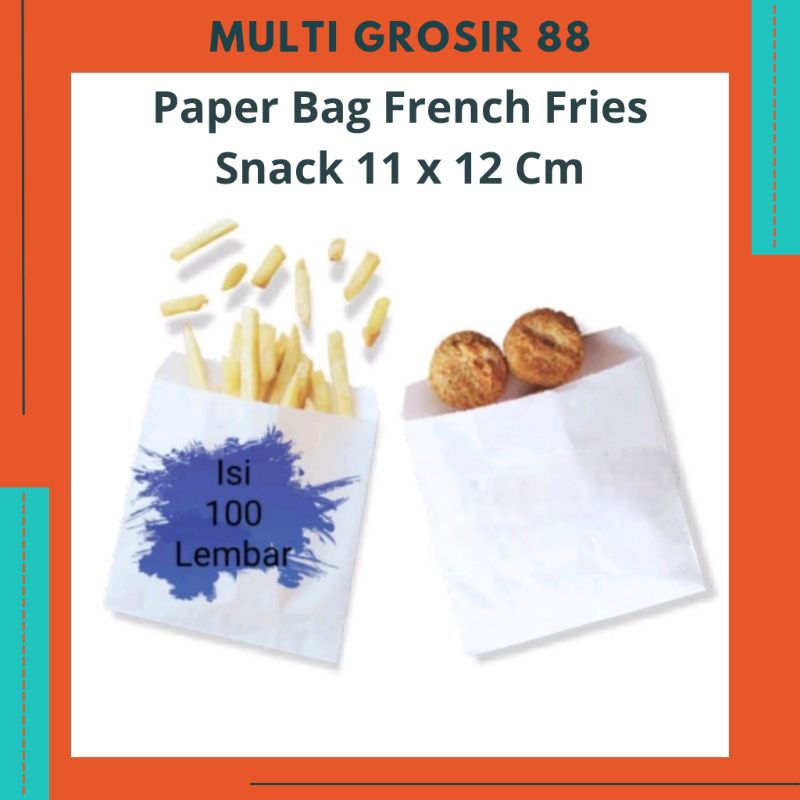 

MG88 Paper Bag Kantong Kertas Kentang Goreng French Fries / Snack / Pok Pok 11 x 12 Cm 100 Lbr