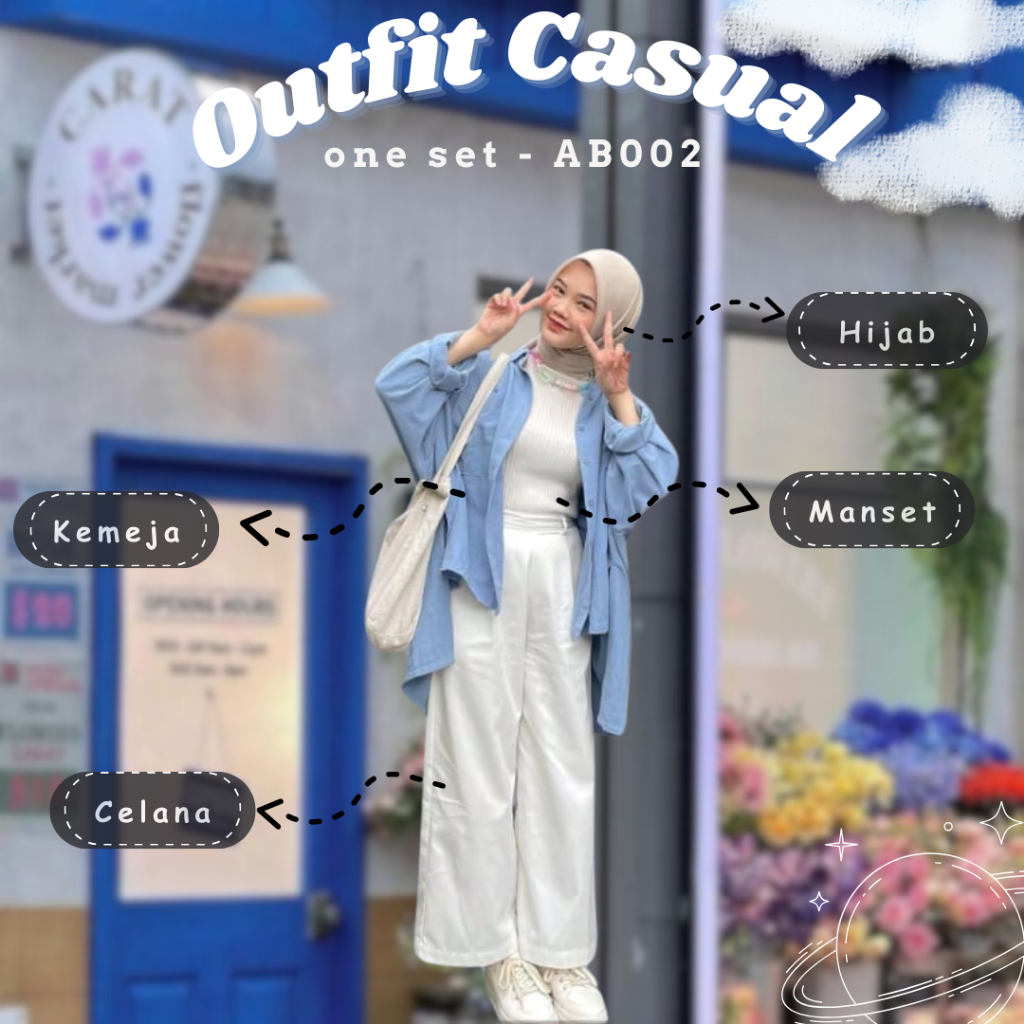 AB002 - 4 IN ONE SET REMAJA KEKINIAN | Ootd Pantai, Ootd Study Tour Simple Hijab | ( Bella Square + 