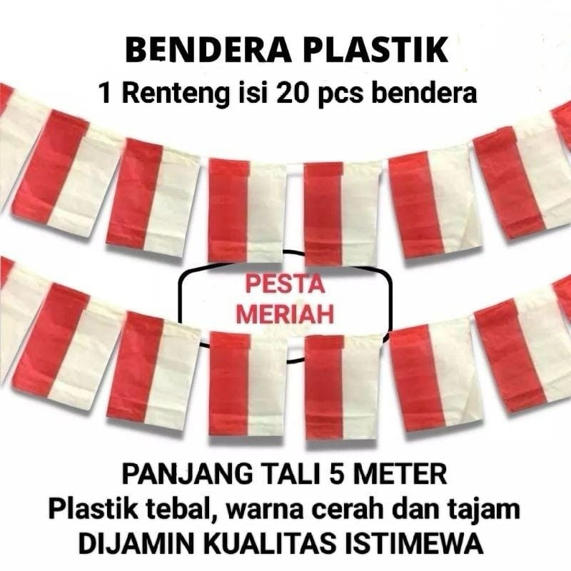 BENDERA PLASTIK MERAH PUTIH / UMBUL-UMBUL PLASTIK MERAH PUTIH / BENDERA PLASTIK HUT RI / BENDERA PER