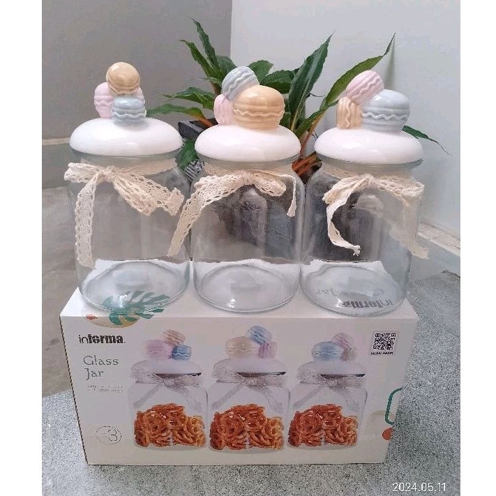 INFORMA SALE  Toples Kaca isi 3pcs/Toples Karakter/cookies cupcake donut informa Lebaran