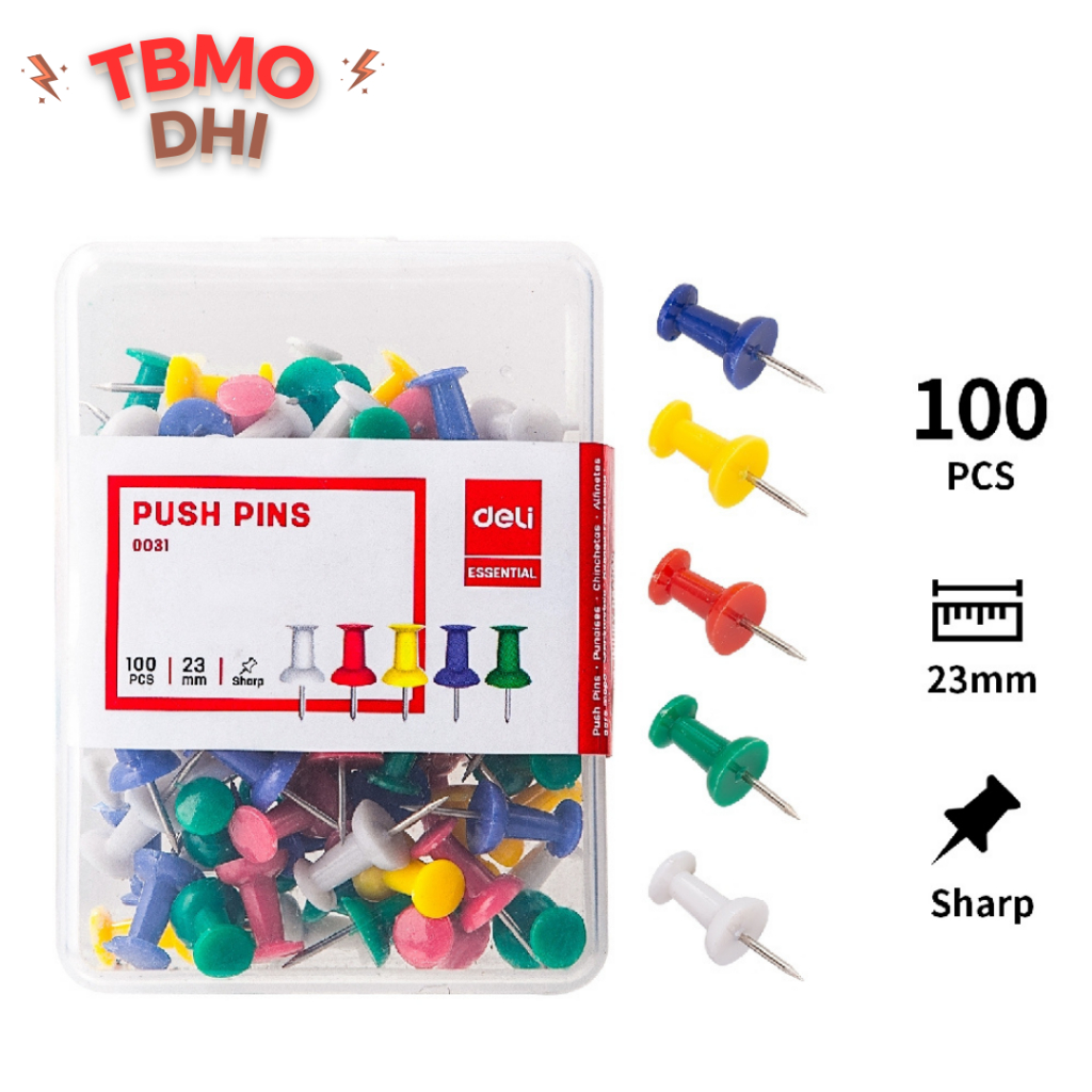 

TBMO Deli Push Pins 23mm 100pcs / Box Anti karat 5 Warna untuk memudahkan pengindeksan E0031