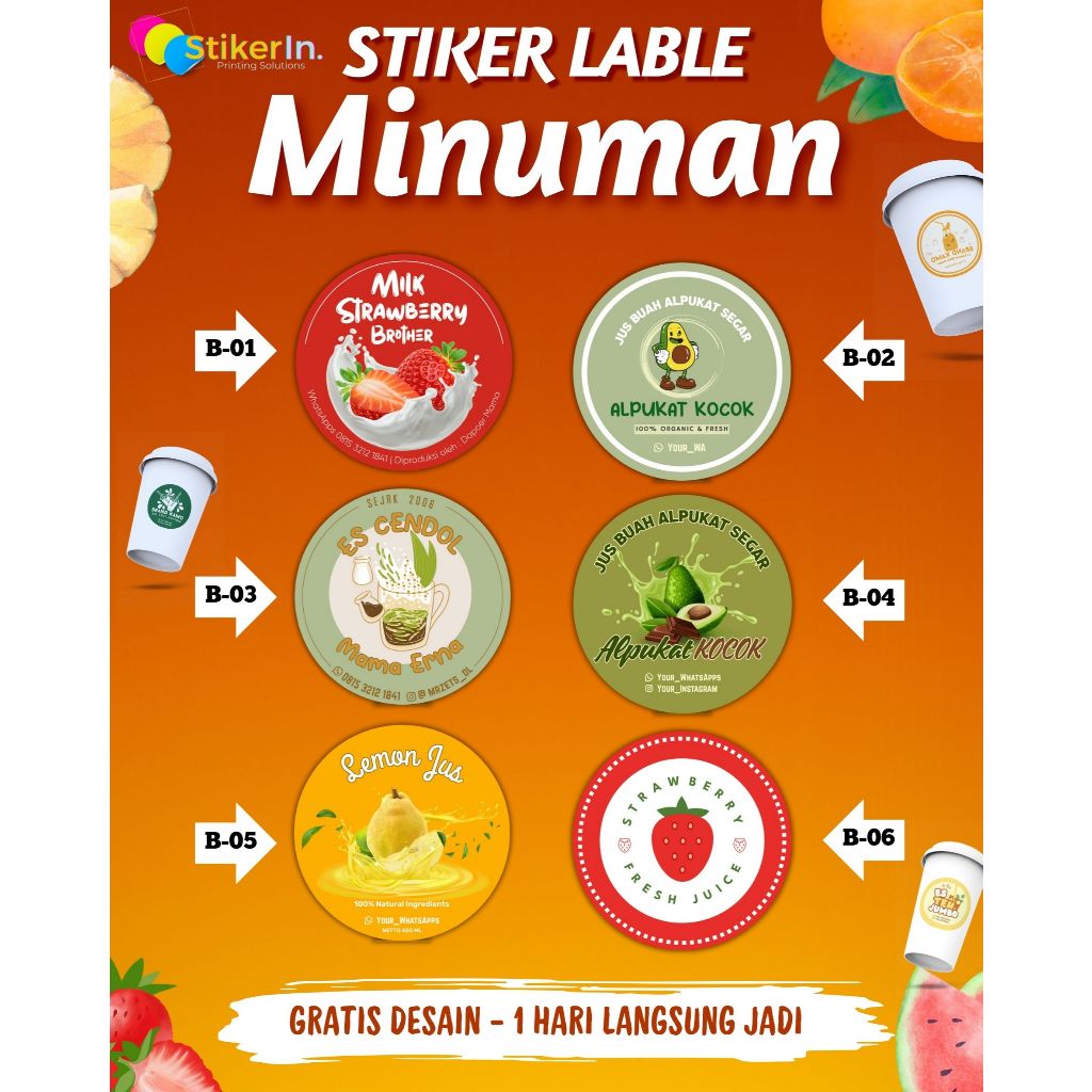 

CETAK STIKER CHROMO/VINYL/TRANSFARAN/ CETAK LABEL MINUMAN/KEMASAN