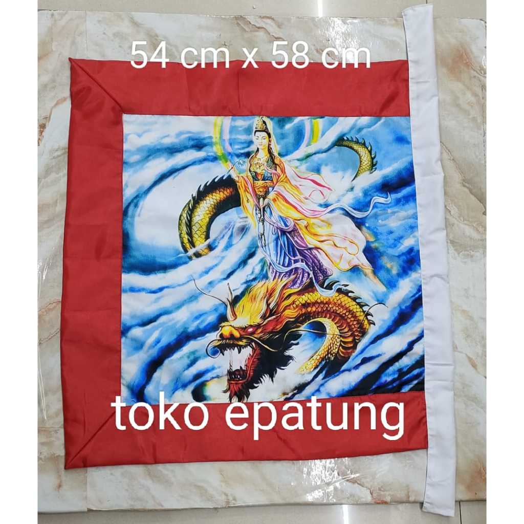 bendera  dewi kwan im / kwan im / guan yin - berdiri - naga - 54 x 58 cm -f24