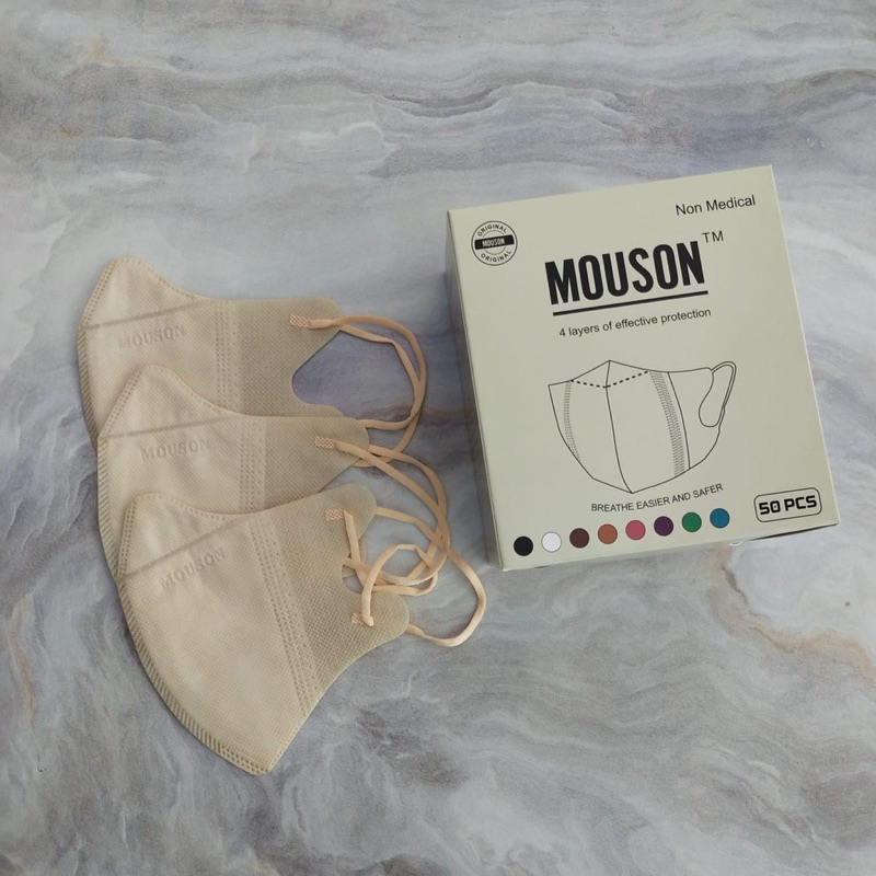Masker Duckbill Mouson Embos Garis 4 ply (WARNA CREAM) Terbaru Tebal Premium Mask (1 Box 50 Pcs)