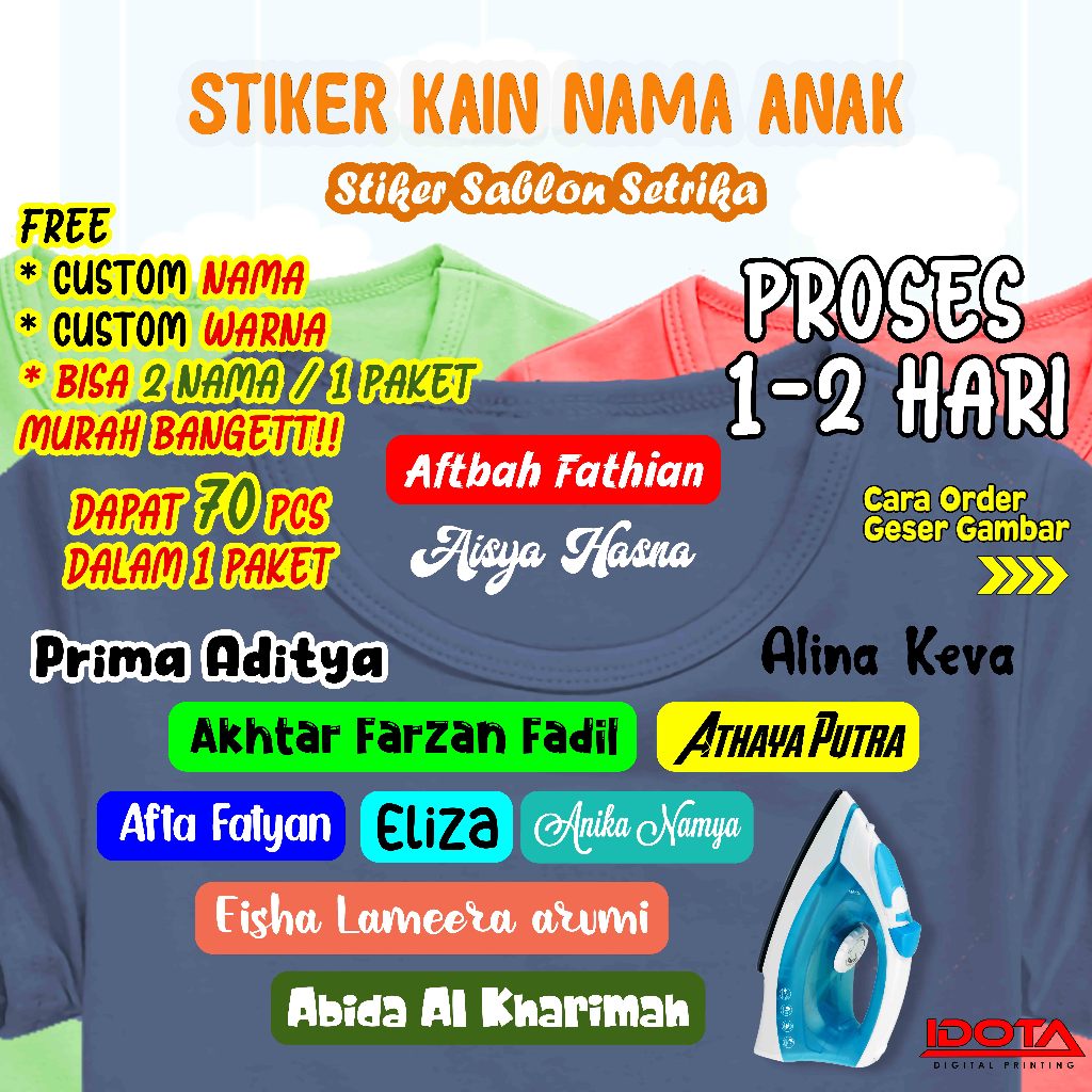 

Stiker Kain Nama Anak Custom / Stiker Sablon Nama Setrika / Label Baju / Stiker Baju / Stiker Kaos