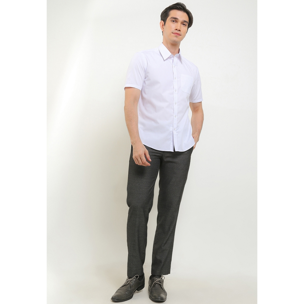 ZANETTI Diamond White Dobby Shirt Series Men Kemeja Hem Basic Pria Slim Fit Putih Lengan Pendek