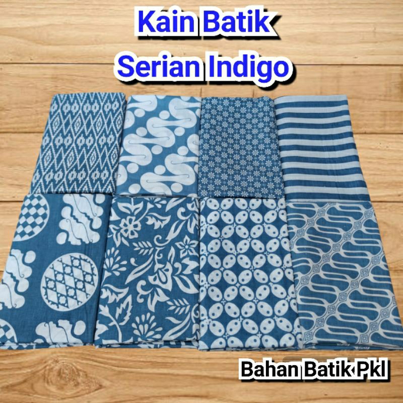 Kain Batik Pekalongan Bahan Katun Halus Premium Berkualitas Serian Warna Indigo Biru Muda Langit Unt