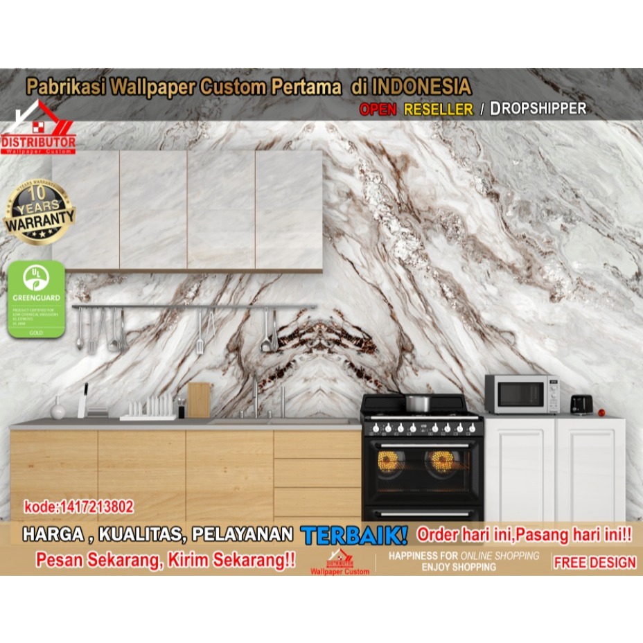 wallpaper dinding custom 3d kitchen | dapur | marmer