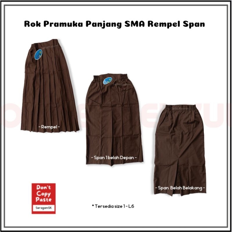 Rok Pramuka SMA Panjang Rempel Span 1 Span Belakang / Rok sekolah SMA Pramuka Panjang Rempel Span