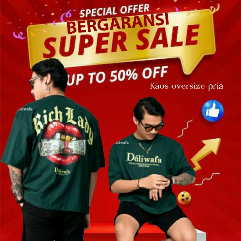 T-SHIRT KAOS OVERSIZE RICH LADY • DELIWAFA • BAJU KAOS OVERSIZE PRIA WANITA