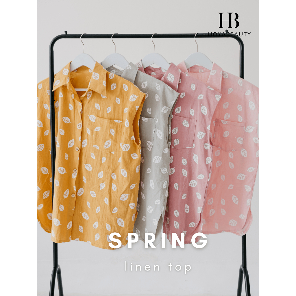 [HoyaBeautyID] SPRING Linen One Set (Top & Skort) - Setelan Rok Casual Wanita Satu Set Atasan Slevel