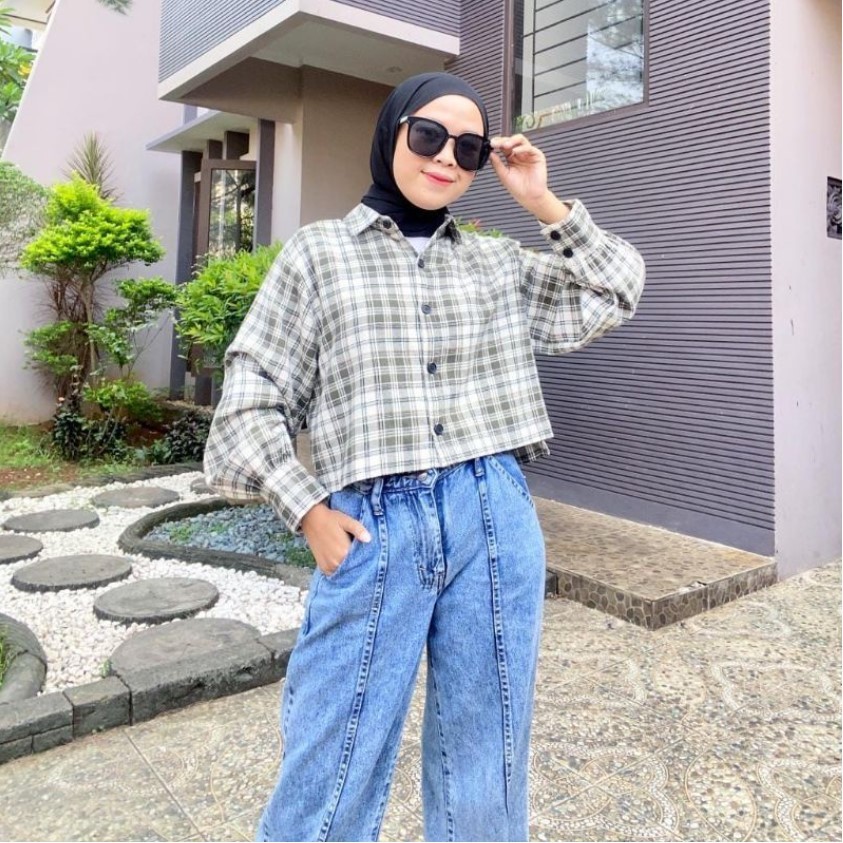 Kemeja Wanita Crop Kotak-Kotak / Kemeja Wanita Crop Febric