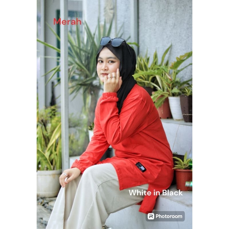 PROMO Kaos Tunik Polos Wanita Kekinian Original ZEVAQU Lengan Panjang Karet Belahan Samping Jumbo De