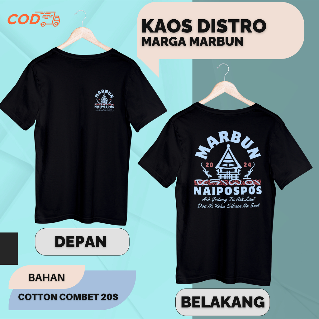 Kaos Distro premium motif tulisan marga marbun naipospos aksara batak bahan cotton combet 20s Casual