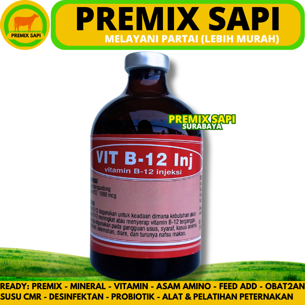 VIT B12 INJ 100ML BOTOL MERAH - Vitamin B12 Hewan - Meningkatkan Nafsu makan Hewan