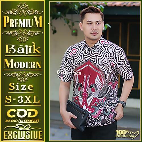 Atasan Kemeja Batik Pria Modern Jumbo Premium Full Furing Lengan Pendek Original Bigsize Elegan Tren