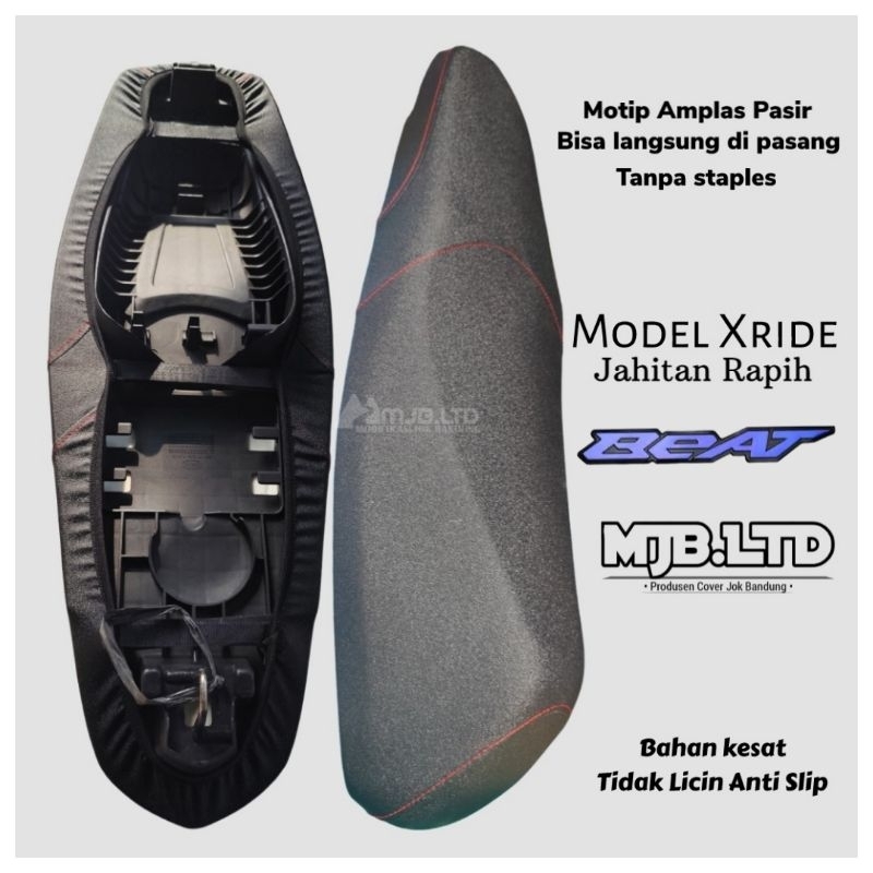 Sarung Jok Motor BEAT Full PASIR Model XRIDE jahitan MERAH  bahan standar langsung pasang