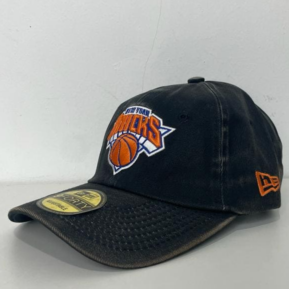 Topi Bisbol Knicks Jeans Hitam Logo Orange Unisex