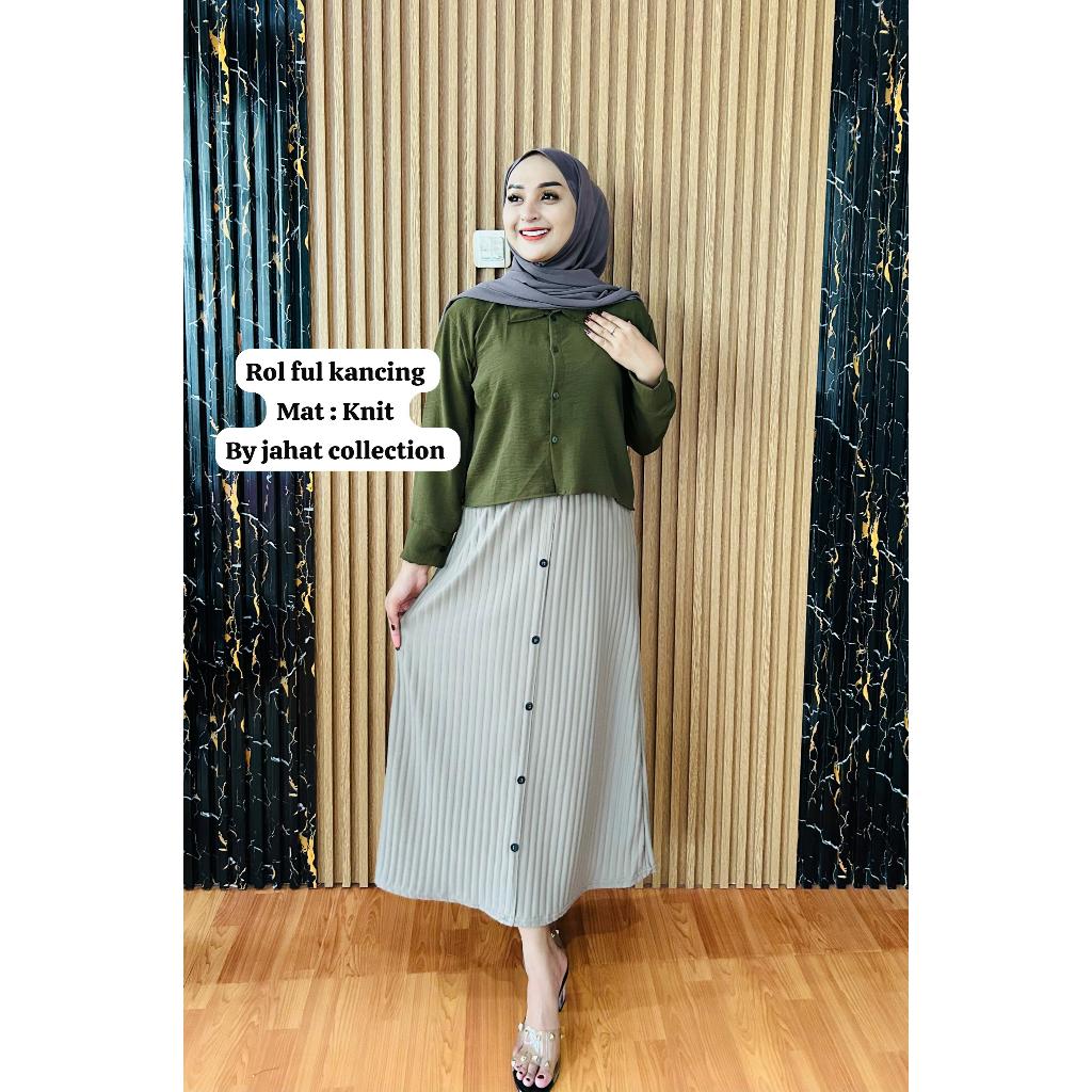 Haura Queen Rok Span Kancing Rajut Knit Hornet Maxi Skirt Kancing Depan Rajut Knit Panjang Wanita