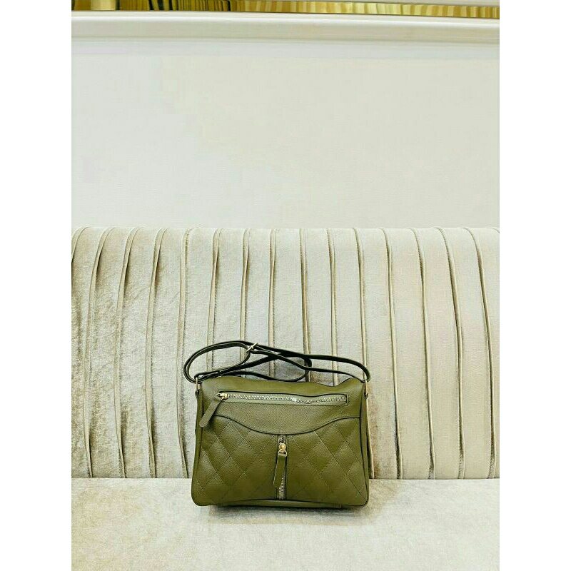 Tas selempang wanita kulit papirut garut size S MURMER warna Hijau Army
