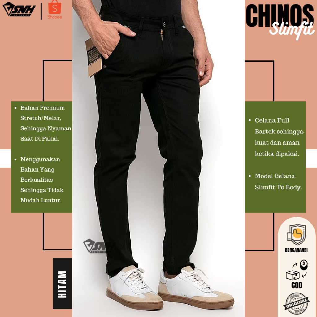 Asnh Celana Kantor Chino Slimfit Panjang Formal Kerja  Bageler Ekslusif  Black