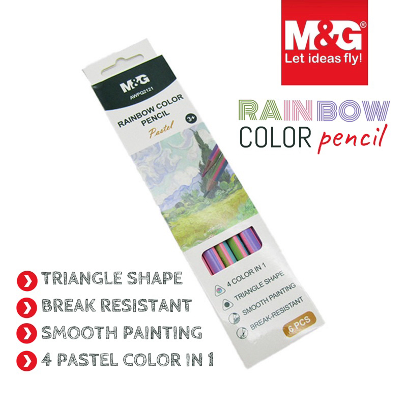 

M&G Color Pencil Rainbow Neon Pastel Color / M&G Pensil Warna 4in1 Warna Pastel