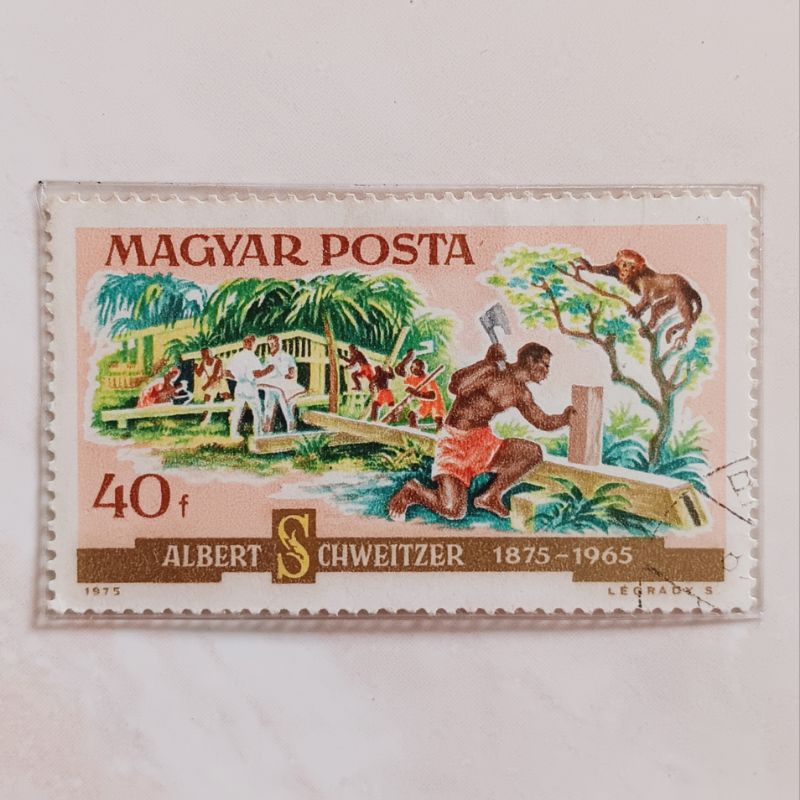 

(AA) Perangko Hongaria 1975 Birth Centenary of Dr. Albert Schweitzer (1875-1965) - Lambarene Hospital 40 f CTO