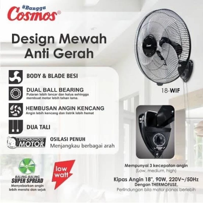 Kipas Angin Dinding Besi Cosmos Wall Fan 18 inch Kipas Cosmos WIF-1803 S