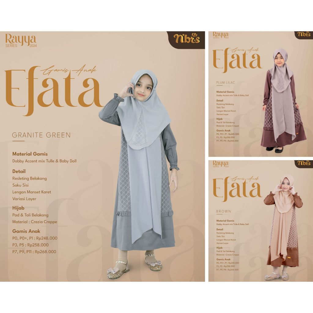 SET GAMIS BUSANA MUSLIM ANAK PEREMPUAN TERBARU 2024 EFATA GAMIS ANAK BROWN GRANITE GREEN PLUM LILAC 