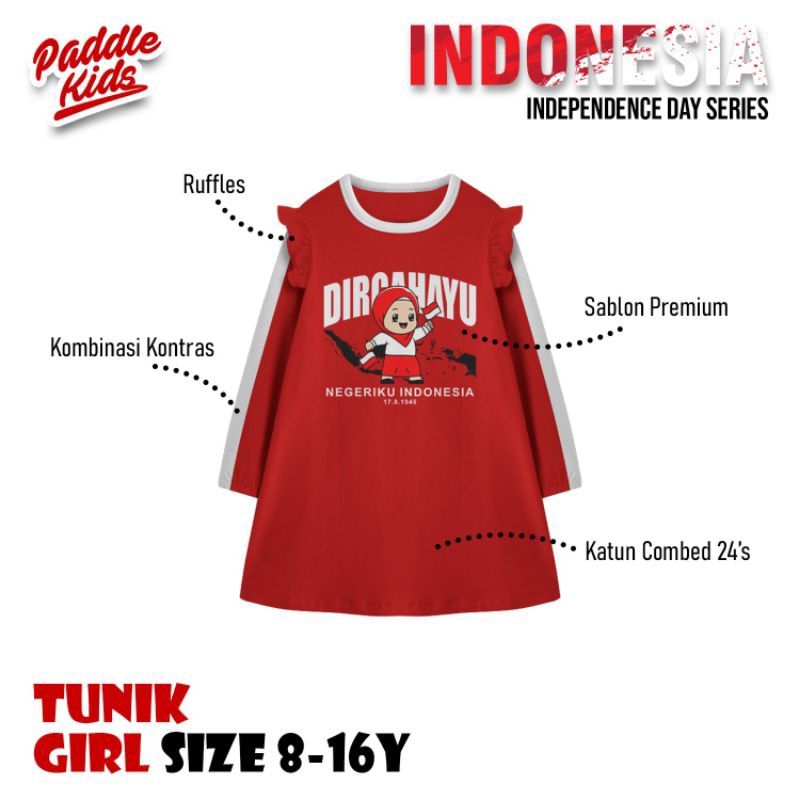 outfit tunik anak motif merah dirgahayu  kemerdekaan indonesia merah putih navy 6-15tahun dress 17ag