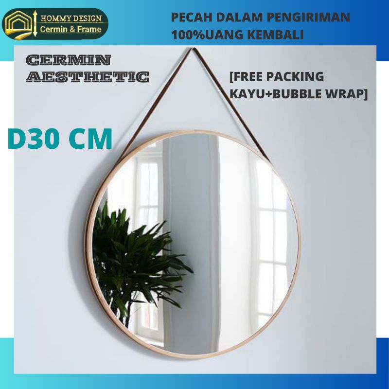 Cermin Bulat Aesthetic / Kaca Cermin Frameless Gantung Tali