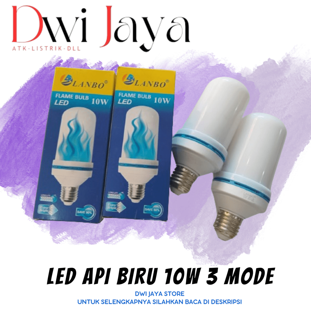Lampu Flame Bulb LED / LED warna biru 10 Watt 3 mode menyala API Biru. Biru Redup, Biru Terang