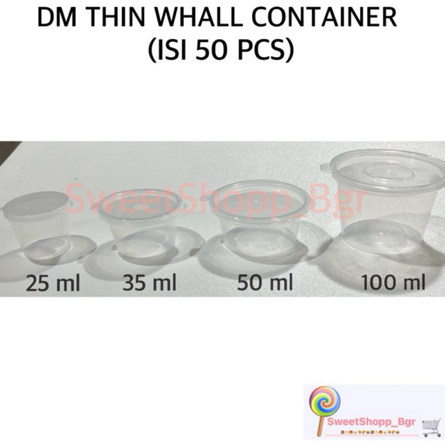 DM Thinwall Cup 25 ml, 35 ml, 50 ml, dan 100 ml (Per Pack Isi 50 Pcs) | Cup Bulat Sambal dan Cup pud