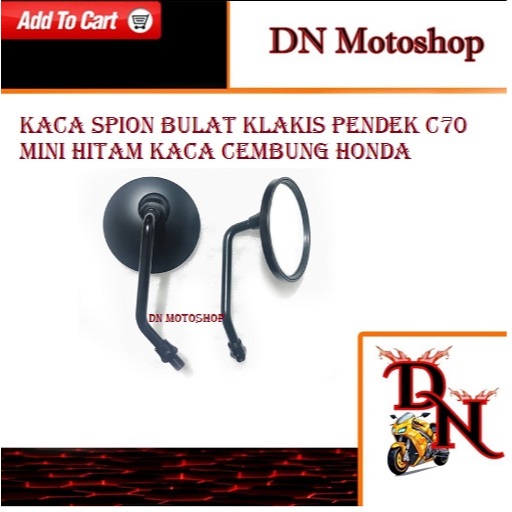 KACA SPION BULAT KLASIK PENDEK C70 MINI HITAM KACA CEMBUNG HONDA