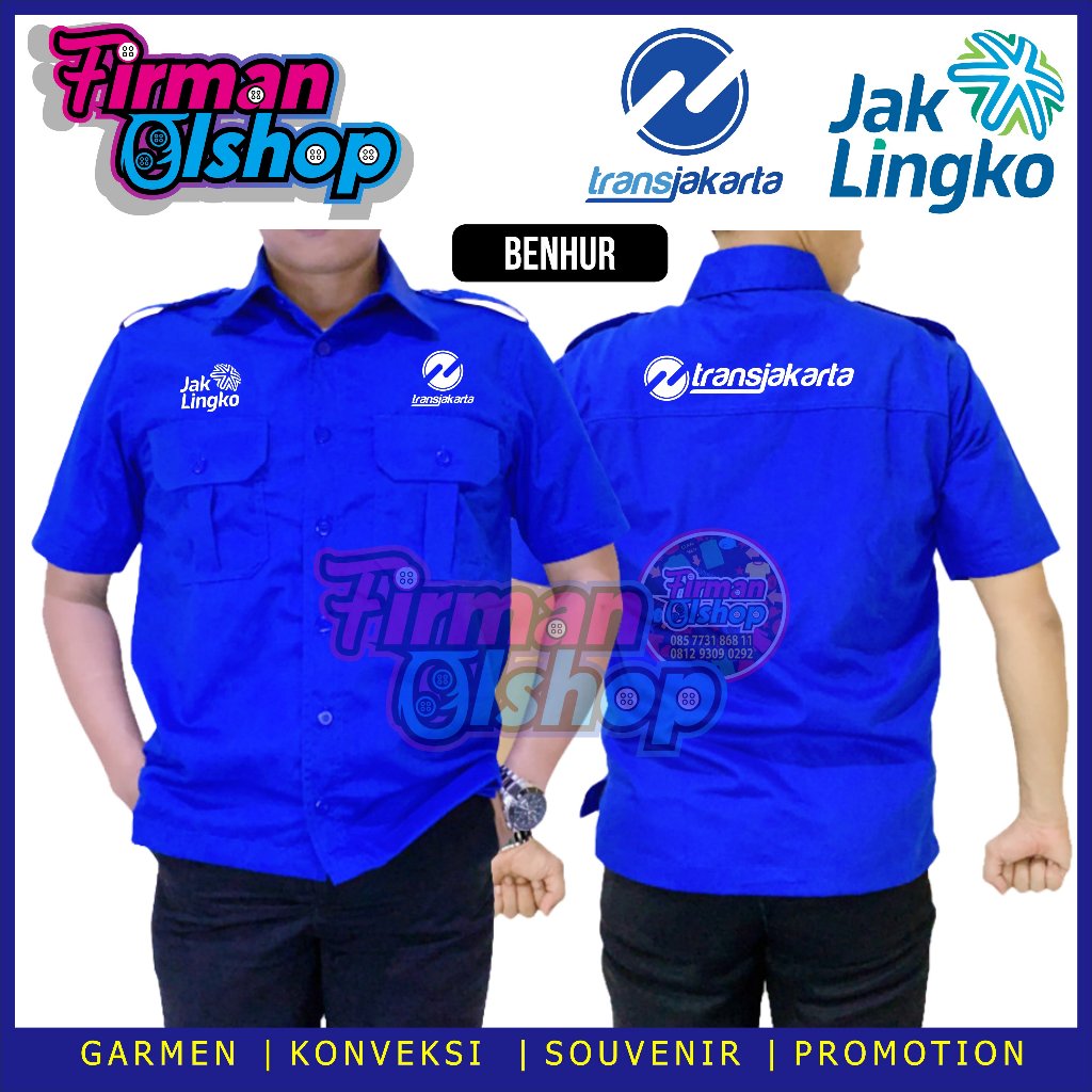 Bigsize Kemeja PDH Transjakarta Jak Lingko Seragam PDH Jak Lingko Transjakarta Biru Lengan Pendek Pr