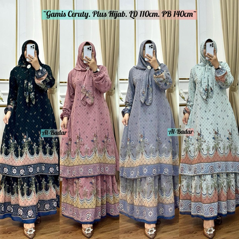 GAMIS CERUTY SET HIJAB MEIJIWANG// Gamis ceruty baby doll etnic