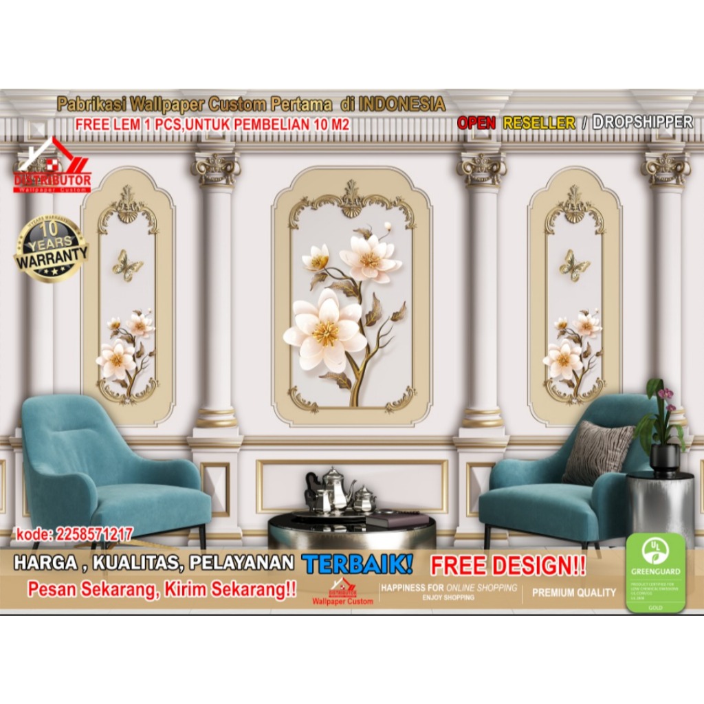 Wallpaper Custom 3D Tema Moulding 3D | Wallpaper Ruang Tamu | Wallpaper Custom | Wallsticker | Wallp